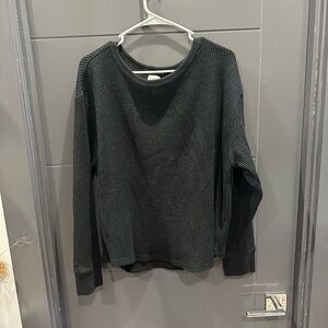 Black Waffle Knit Long Sleeve Top